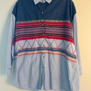 Victoria Jones Woman Vintage Blue and Red Casual Button Down Shirt size 22W